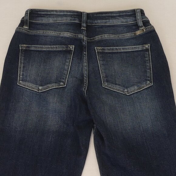 KanCan 7/27 Kimmie High Rise Split Frayed Hem Flare Blue Jeans - Picture 10 of 11